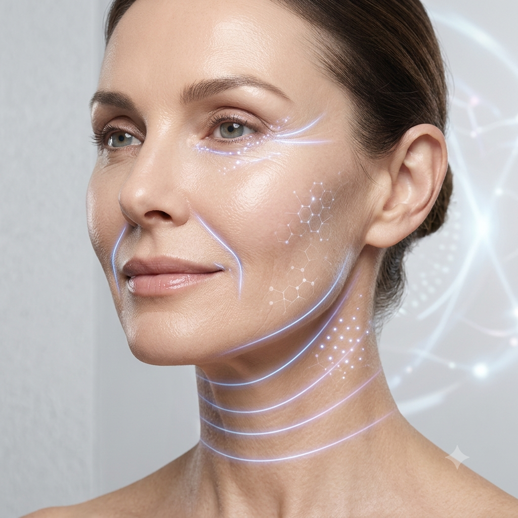 Watercolor illustration of facial and neck refinement