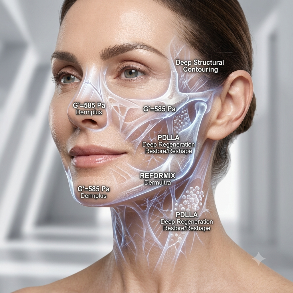 Watercolor illustration of structural facial contouring